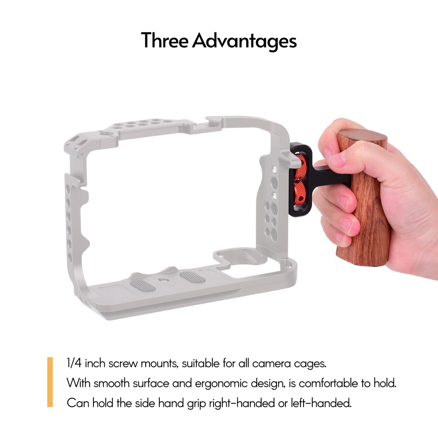 Universal Camera Cage Wooden Handle Side Hand Grip with 1/4 Inch Screw Mounts for All Camera Cages