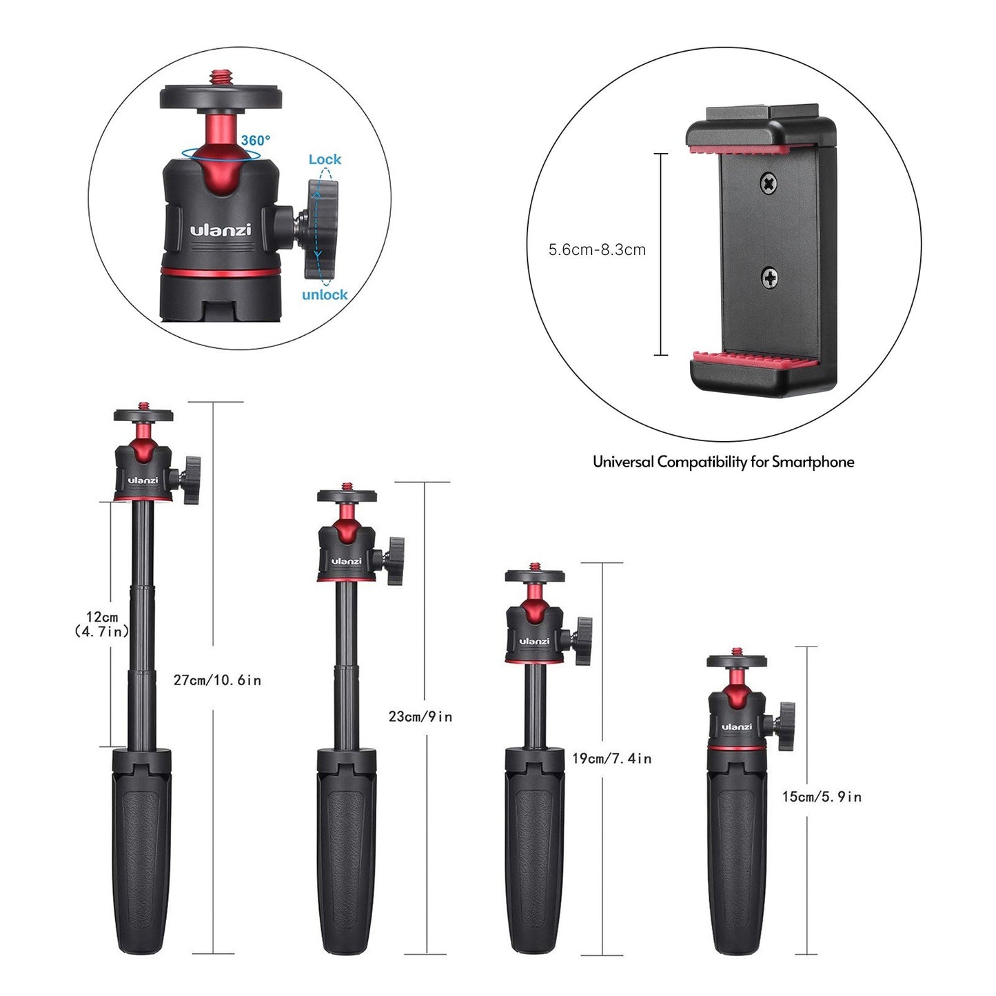 ULANZI Combo 7 Selfie Stick Tripod Phone Tripod Stand with Fill Light Detachable Holder for Live Stream Makeup YouTube Video Vlog