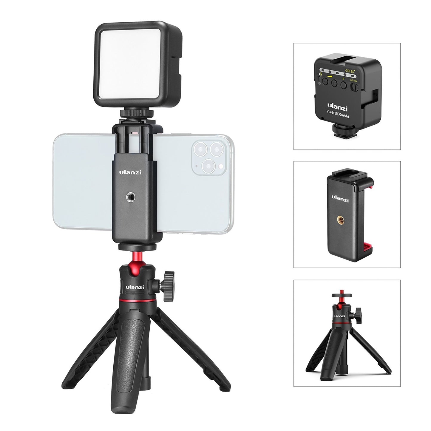 ULANZI Combo 7 Selfie Stick Tripod Phone Tripod Stand with Fill Light Detachable Holder for Live Stream Makeup YouTube Video Vlog