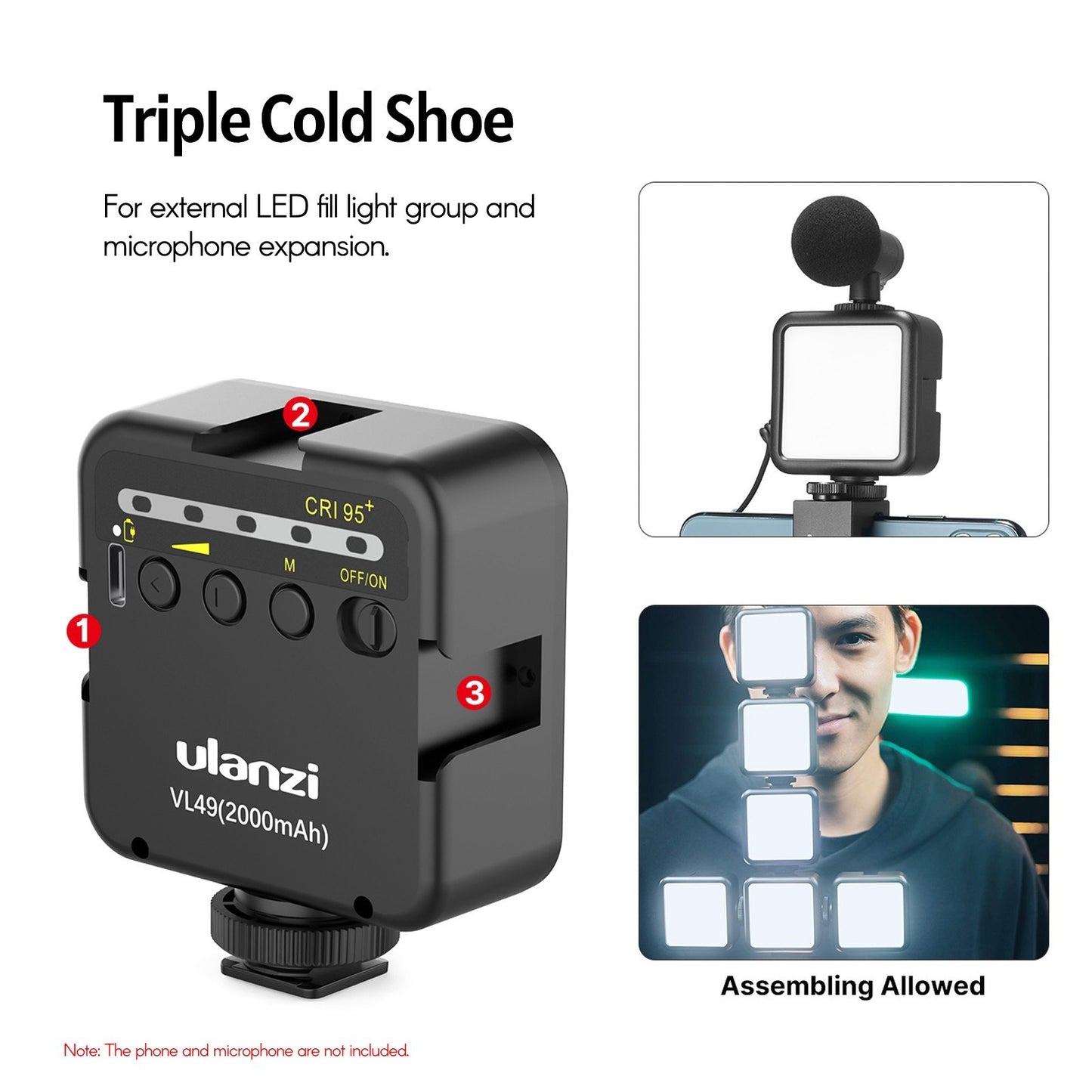 ULANZI Combo 6 Selfie Stick Tripod with Fill Light Detachable Holder for iPhone Android iPhone Video Recording Live Stream Makeup