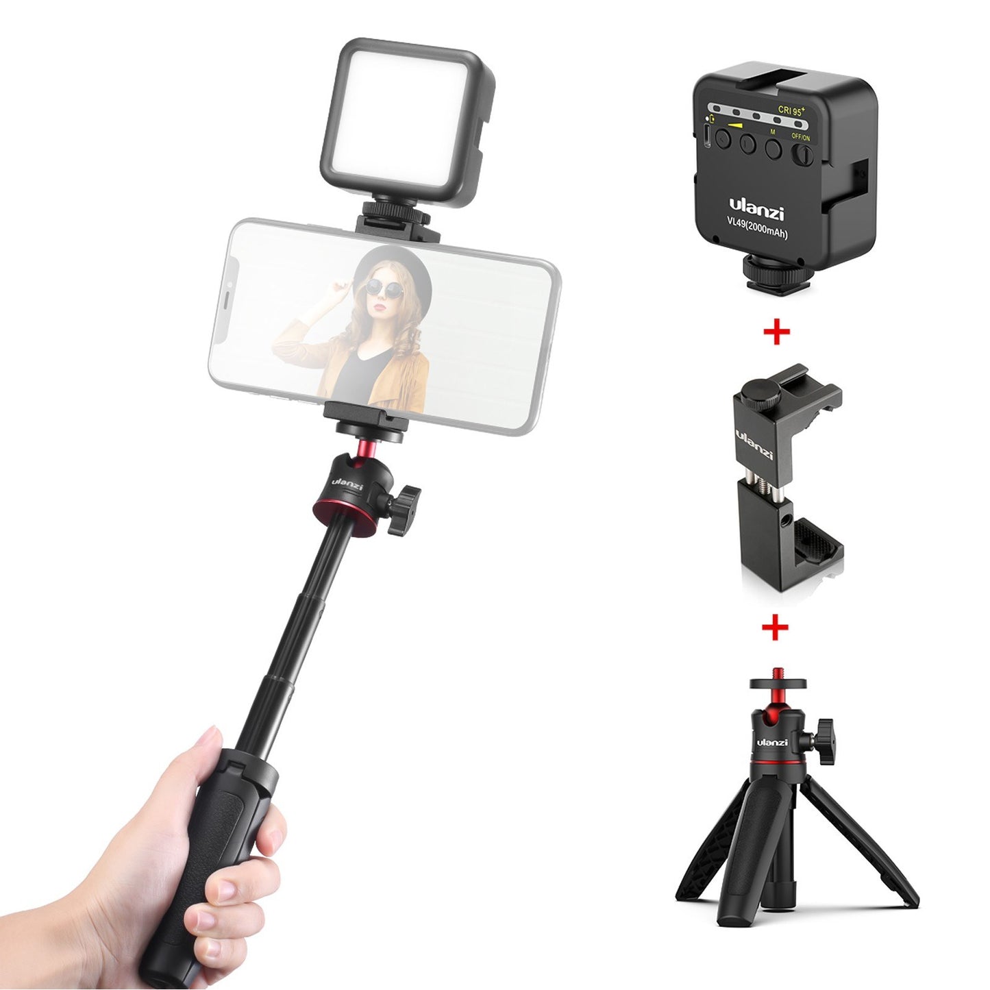 ULANZI Combo 6 Selfie Stick Tripod with Fill Light Detachable Holder for iPhone Android iPhone Video Recording Live Stream Makeup