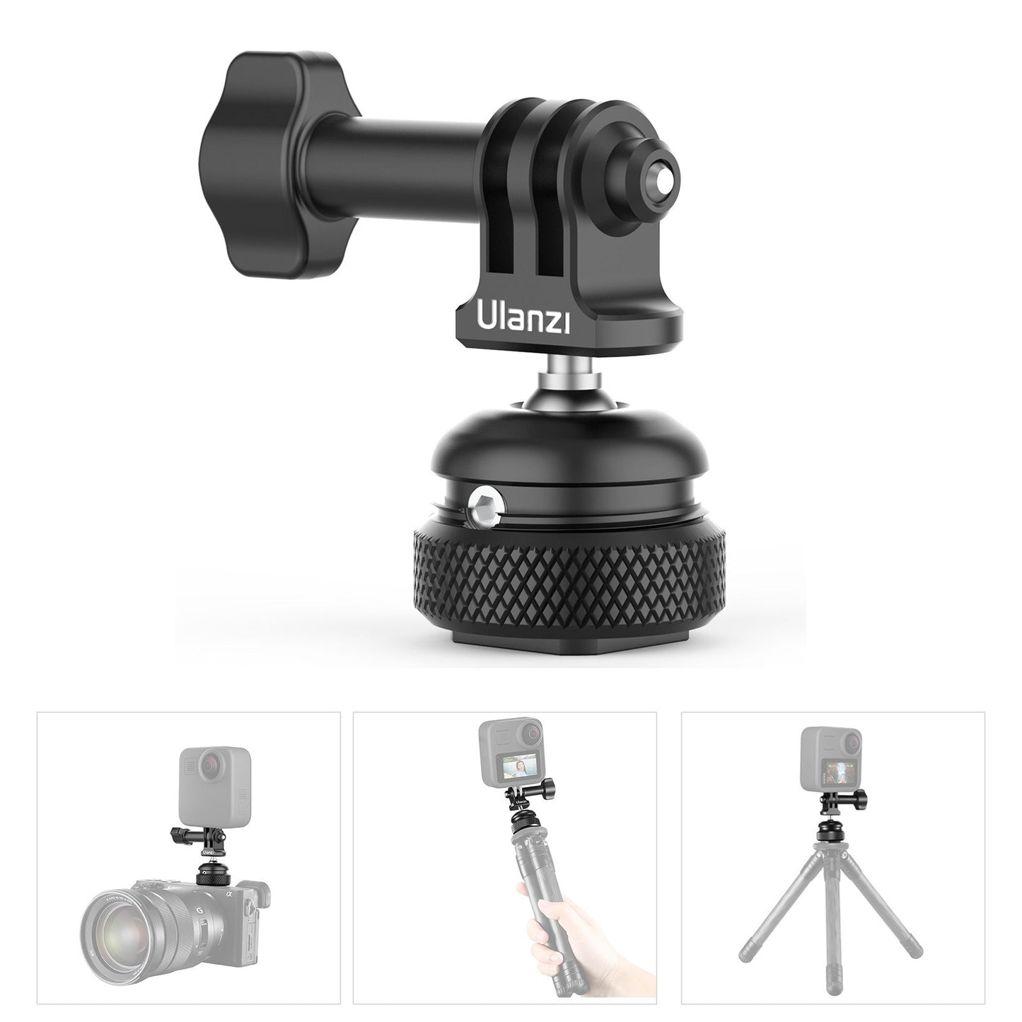 Ulanzi GP-6 Cold Shoe Mount Adapter Aluminum Alloy 360° Rotation Ball Head for GoPro Hero