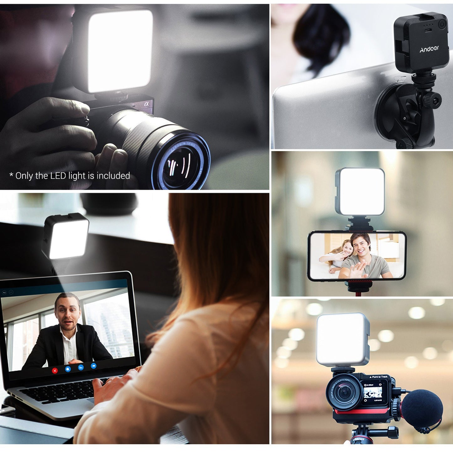 Andoer W36 Mini Video LED Light 5600K Dimmable 4W with 3 Cold Shoe Mounts