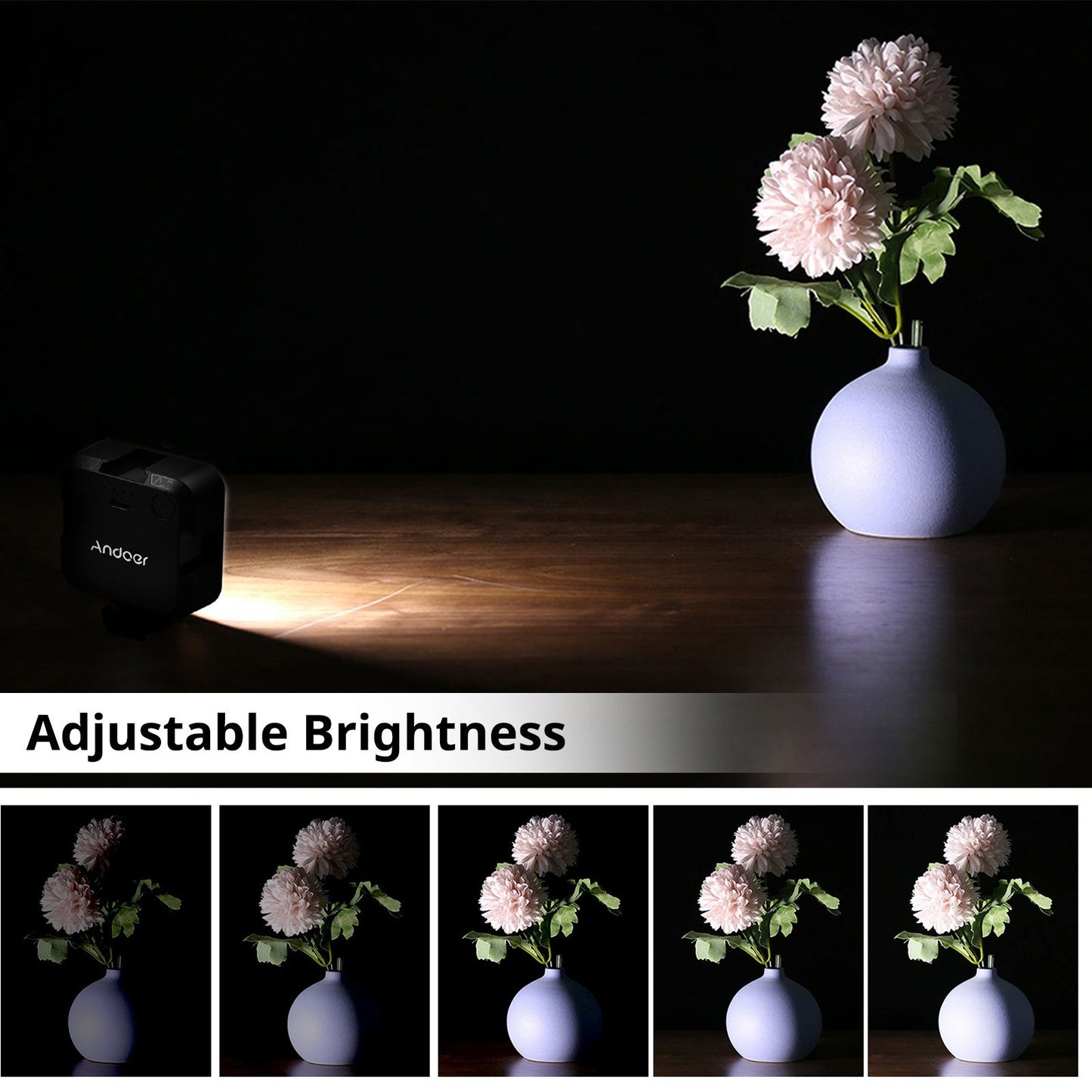 Andoer W36 Mini Video LED Light 5600K Dimmable 4W with 3 Cold Shoe Mounts