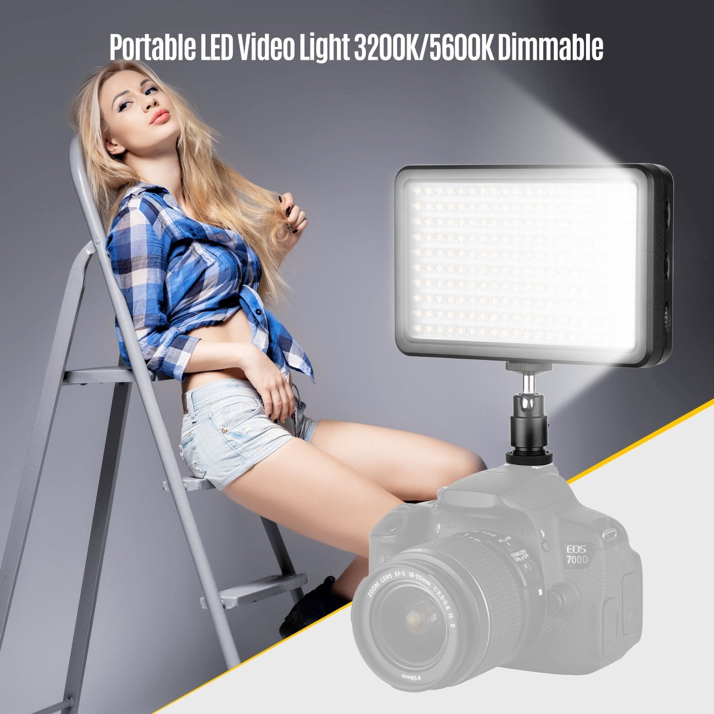 Portable LED Photography Fill-in Light 12W 3200K/5600K Bi-Color Temperature Adjustable Brightness for DSLR Camera