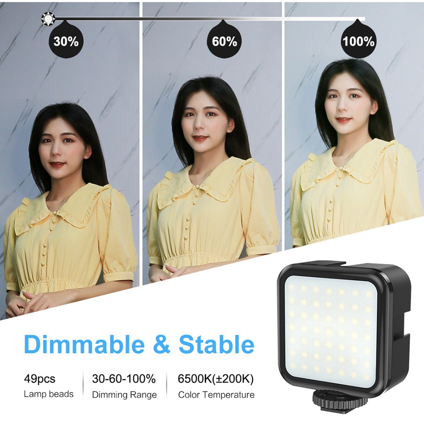 Puluz 3W Camera Fill Light 49 Lamp Beads Dimmable Brightness Portable Video Making Light