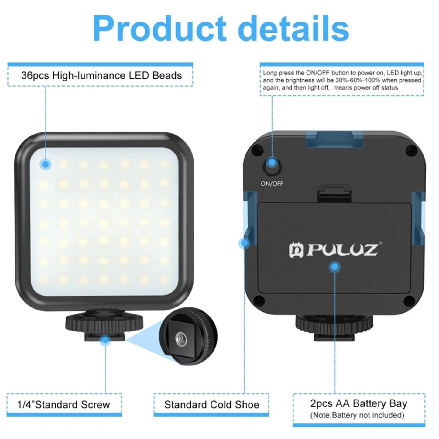 Puluz 3W Camera Fill Light 49 Lamp Beads Dimmable Brightness Portable Video Making Light