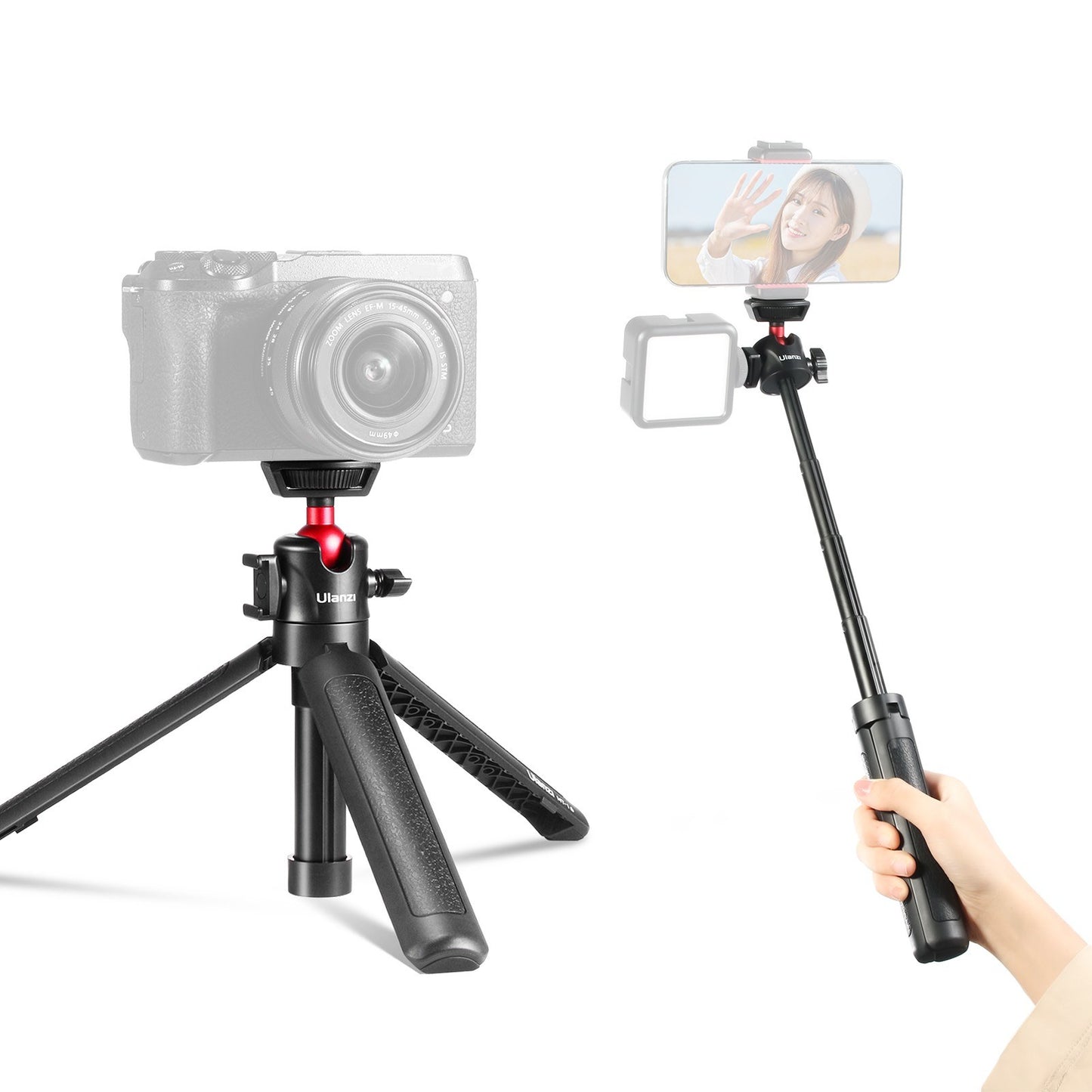 Ulanzi MT-16 Extendable Selfie Stick Tripod 4-Section 44cm 2KG Payload with 360° Swivel Ball Head