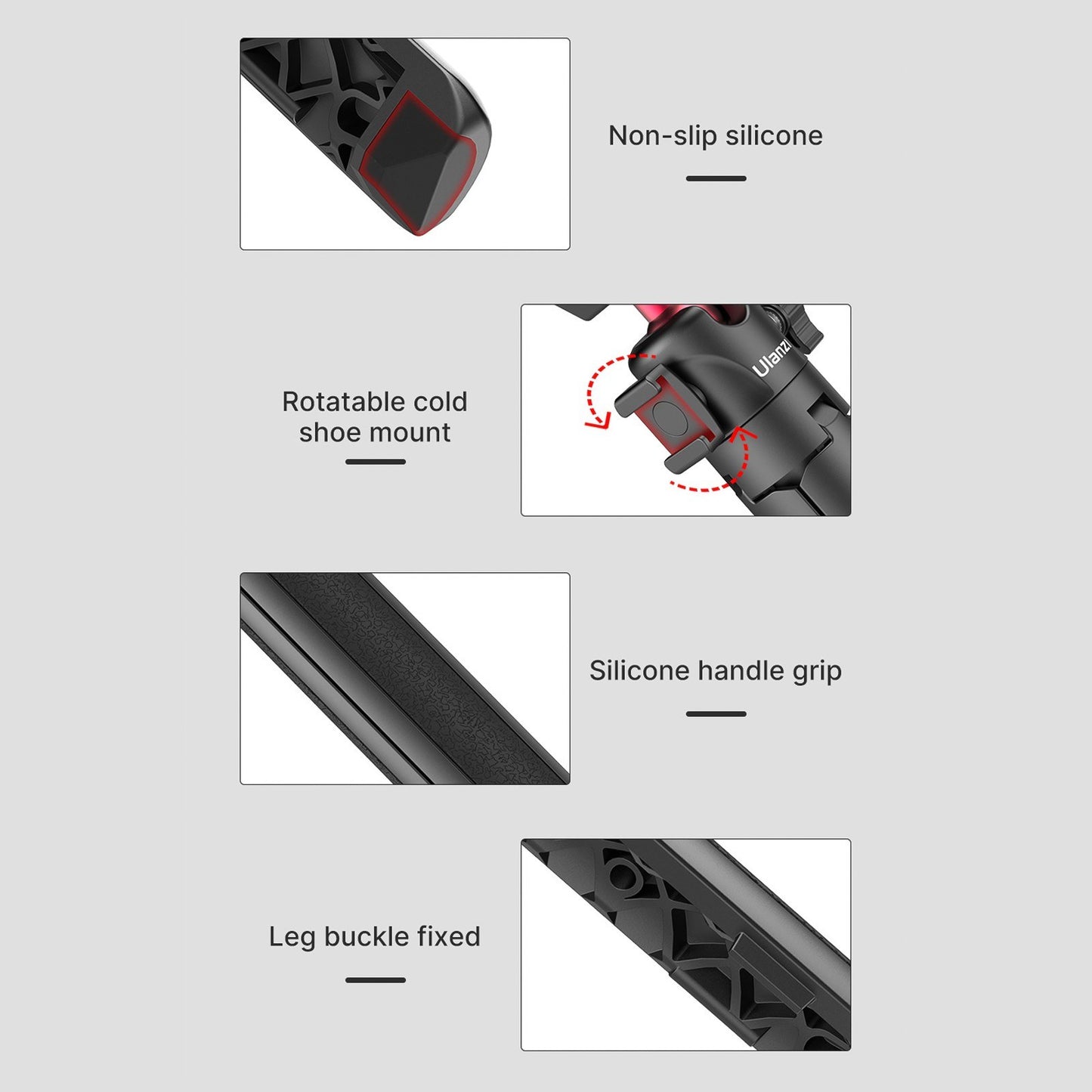 Ulanzi MT-16 Extendable Selfie Stick Tripod 4-Section 44cm 2KG Payload with 360° Swivel Ball Head