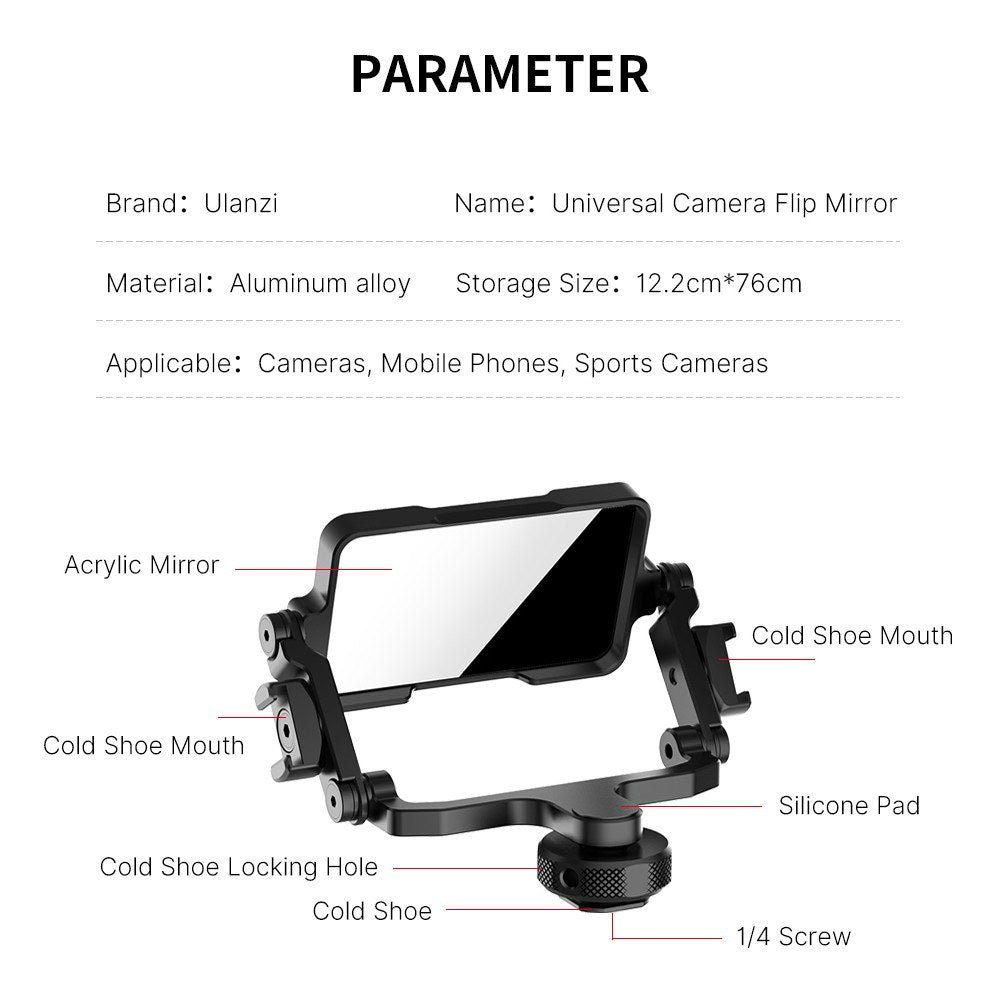 Uniqkart PT-14 Camera Flip Mirror Bracket Selfie Vlog 360 Degree Rotation Mount for Mirrorless Camera