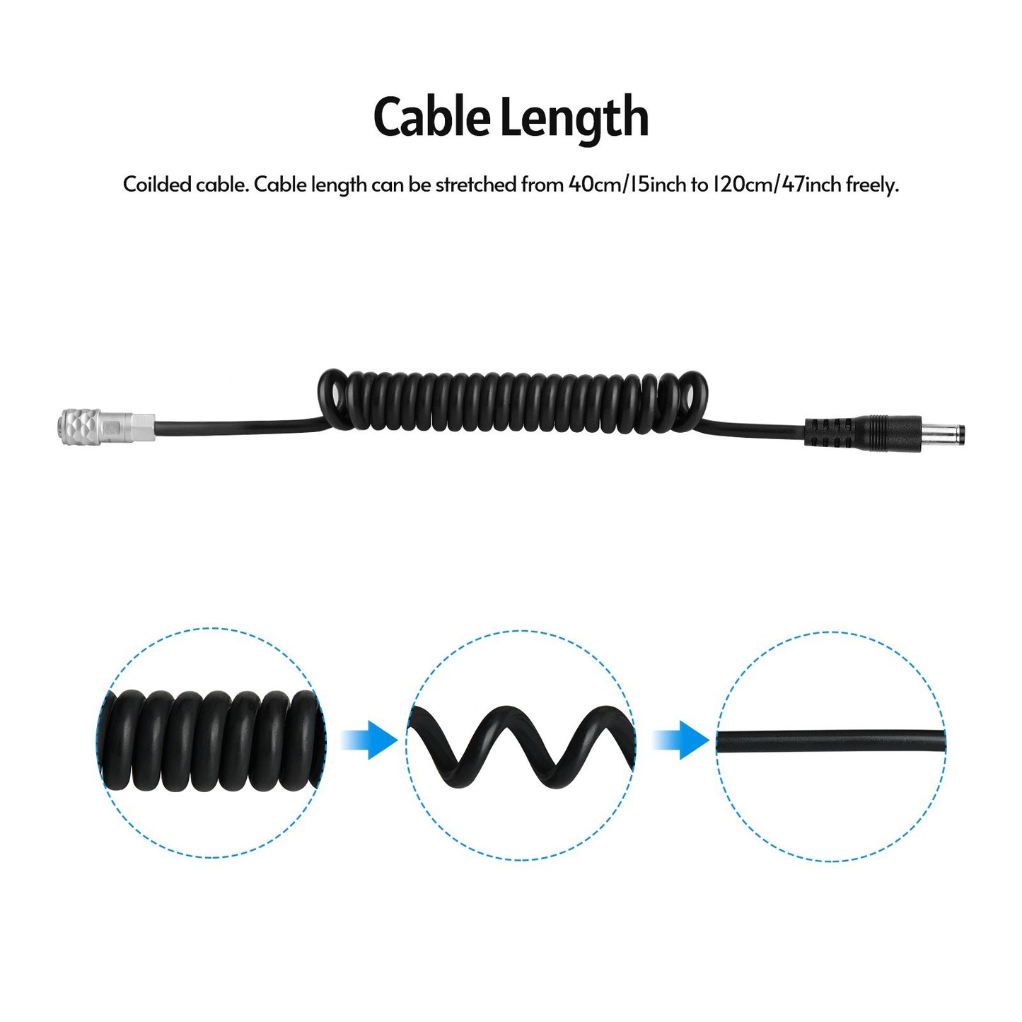 Male to BMPCC 4K/6K Power Cable Straight DC Plug Coiled Cable