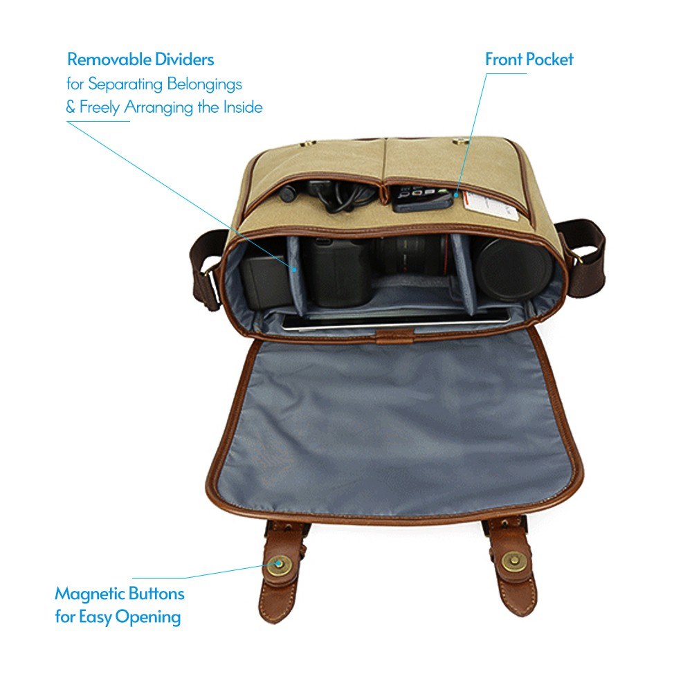 PROWELL Camera Bag Camera Case Waterproof Lightweight Canvas Shoulder Bag with Removable Adjustable Shoulder Strap