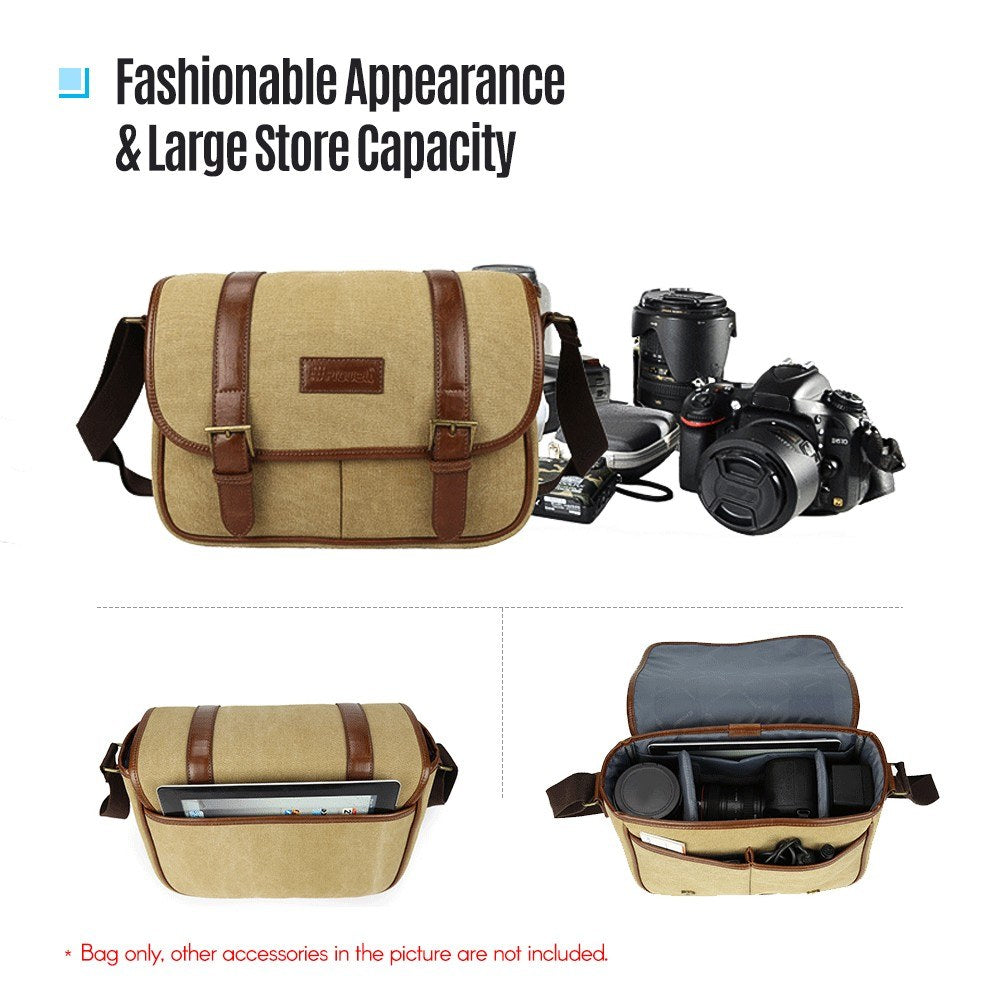 PROWELL Camera Bag Camera Case Waterproof Lightweight Canvas Shoulder Bag with Removable Adjustable Shoulder Strap