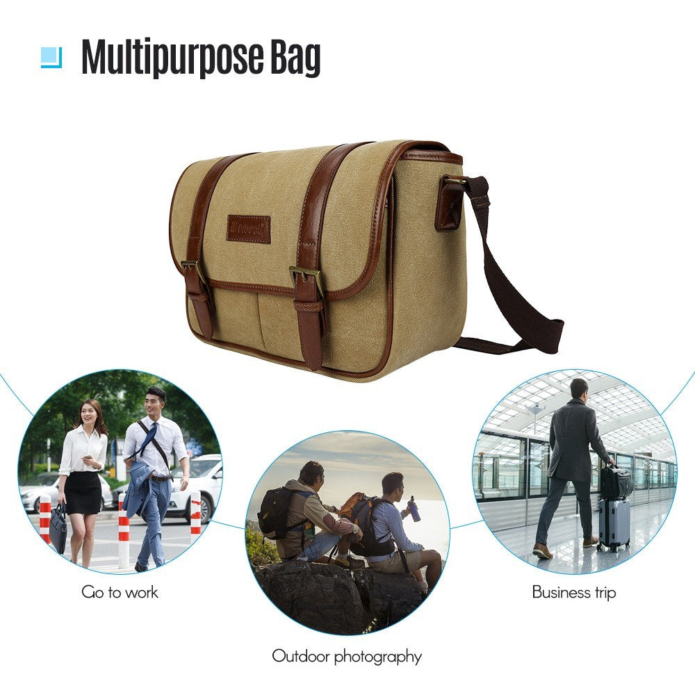 PROWELL Camera Bag Camera Case Waterproof Lightweight Canvas Shoulder Bag with Removable Adjustable Shoulder Strap