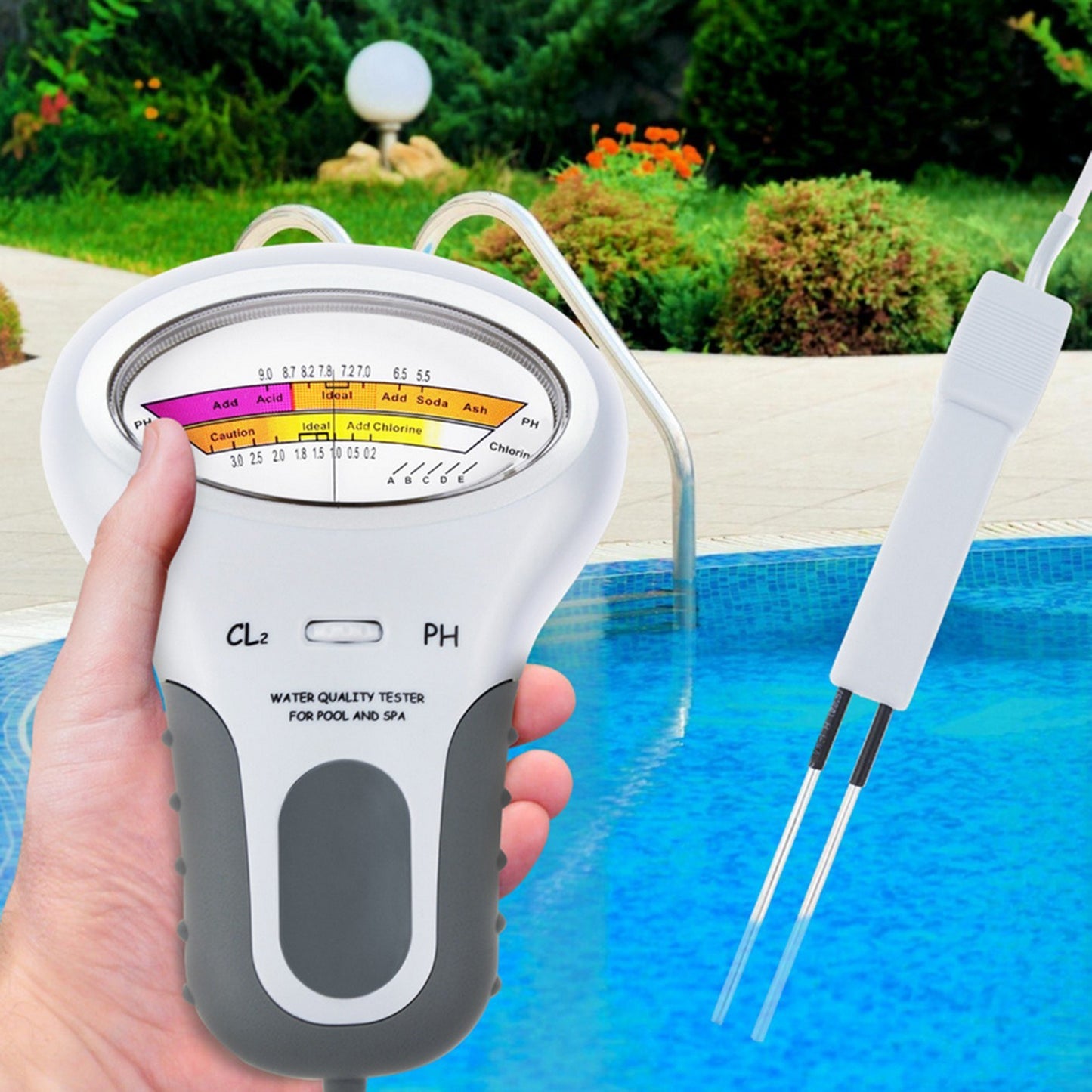 Portable PH Tester Meter with Probe Swimming Pool Water Quality PH CL2 Tester Measuring Tool