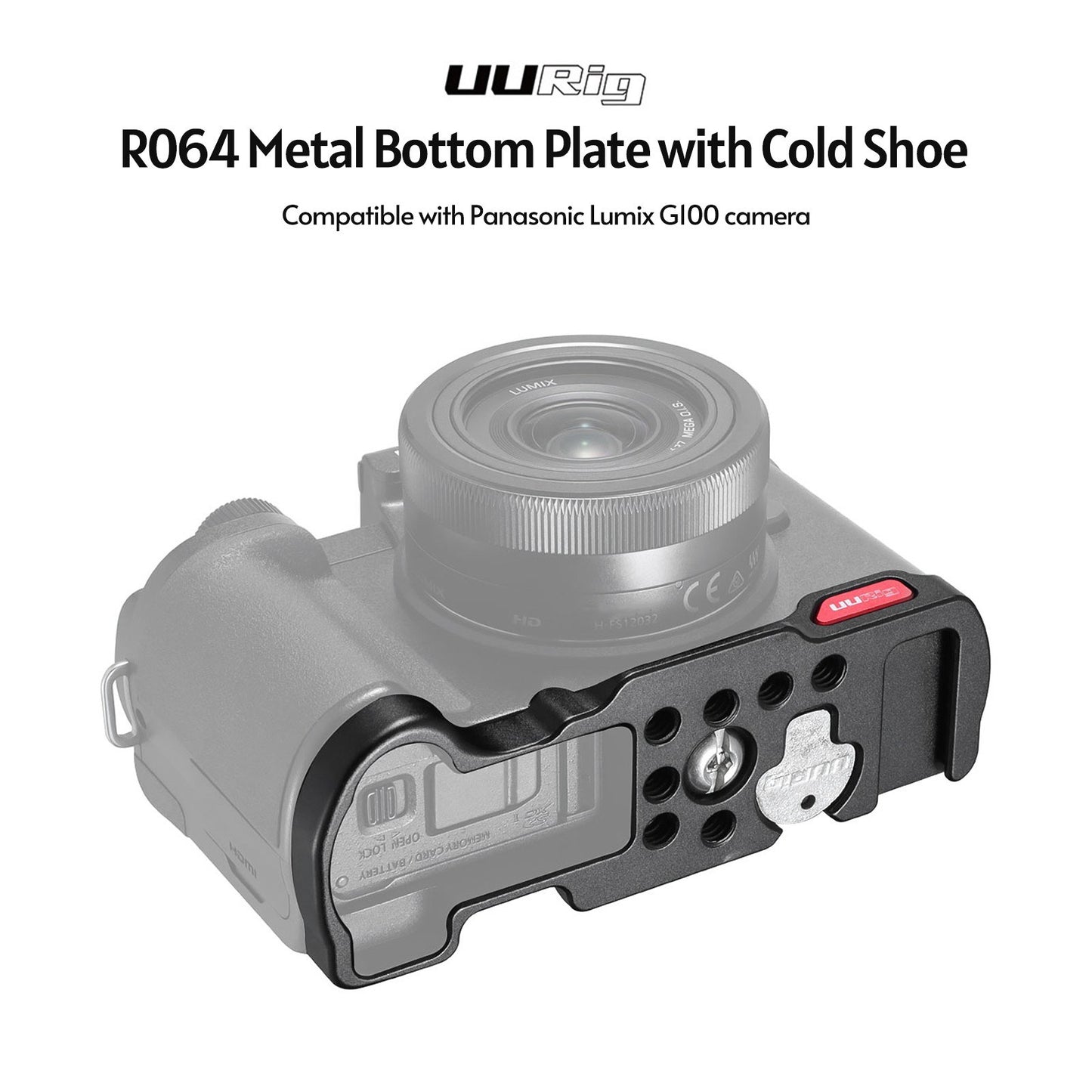 Uniqkart R064 Metal Bottom Plate Quick Release Plate Vertical Shooting Bracket for Panasonic Lumix G100 Camera