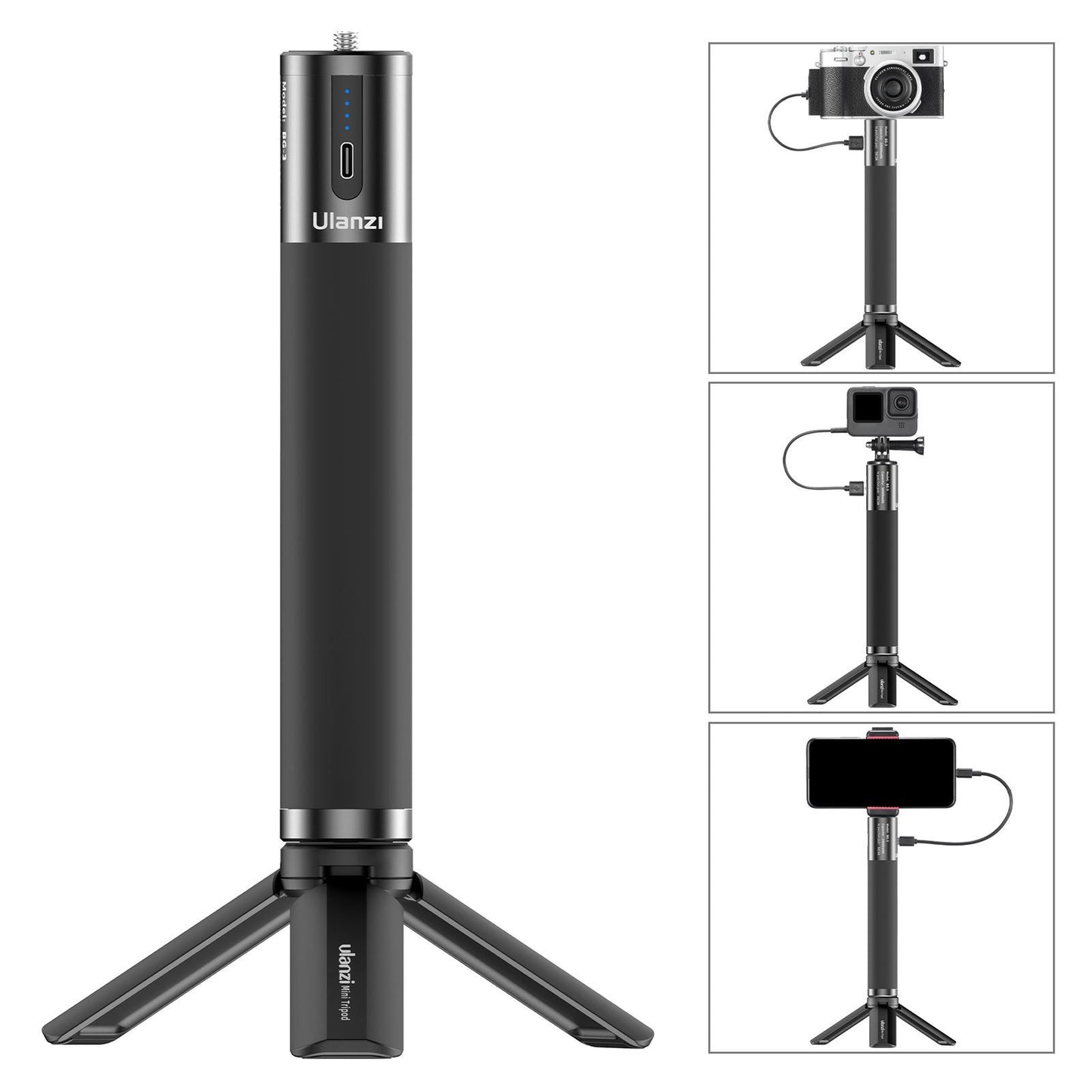 ULANZI BG-3 10000mAh Power Bank Hand Grip Dual Charging Ports with Mini Tripod