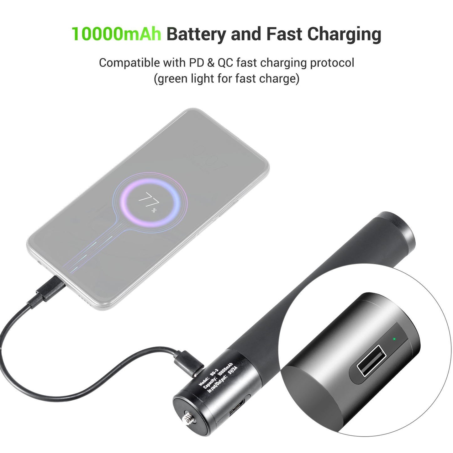 ULANZI BG-3 10000mAh Power Bank Hand Grip Dual Charging Ports with Mini Tripod