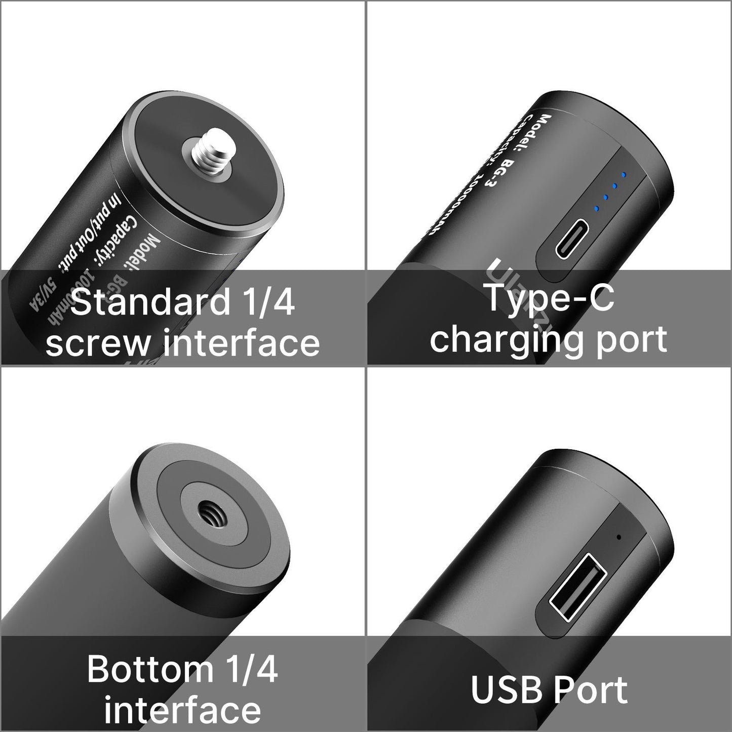 ULANZI BG-3 10000mAh Power Bank Hand Grip Dual Charging Ports with Mini Tripod