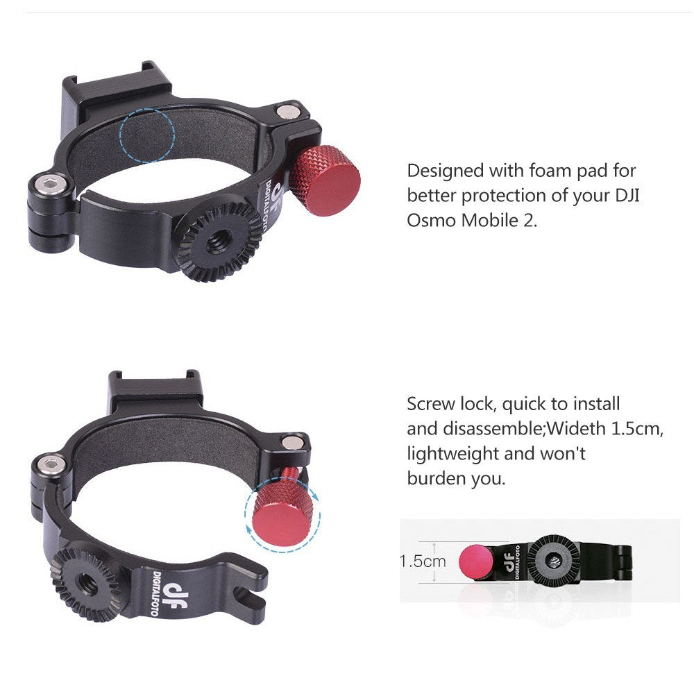 DF DIGITALFOTO OSMO2ANT Extension Ring Adapter Clip Clamp with Hot Shoe for Mic LED Video Light Mount for DJI OSMO Mobile 2 - Hot Shoe
