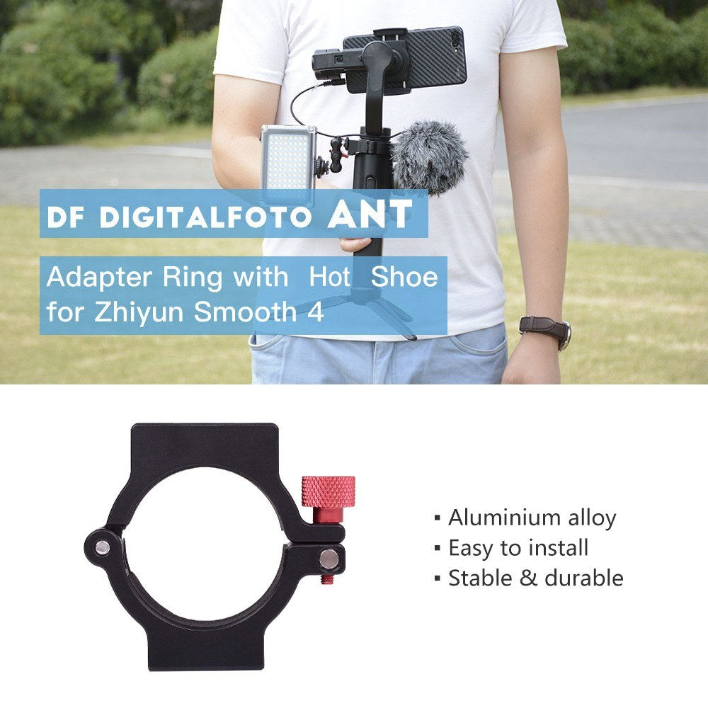 DF DIGITALFOTO ANT Extension Ring Adapter Clip Clamp with Hot Shoe + 1/4 Inch Screw Hole for Mic LED Video Light Mount for Zhiyun Smooth 4 Gimbal Stabilizers Accessory - Hot Shoe + 1/4 Inch Screw Hole