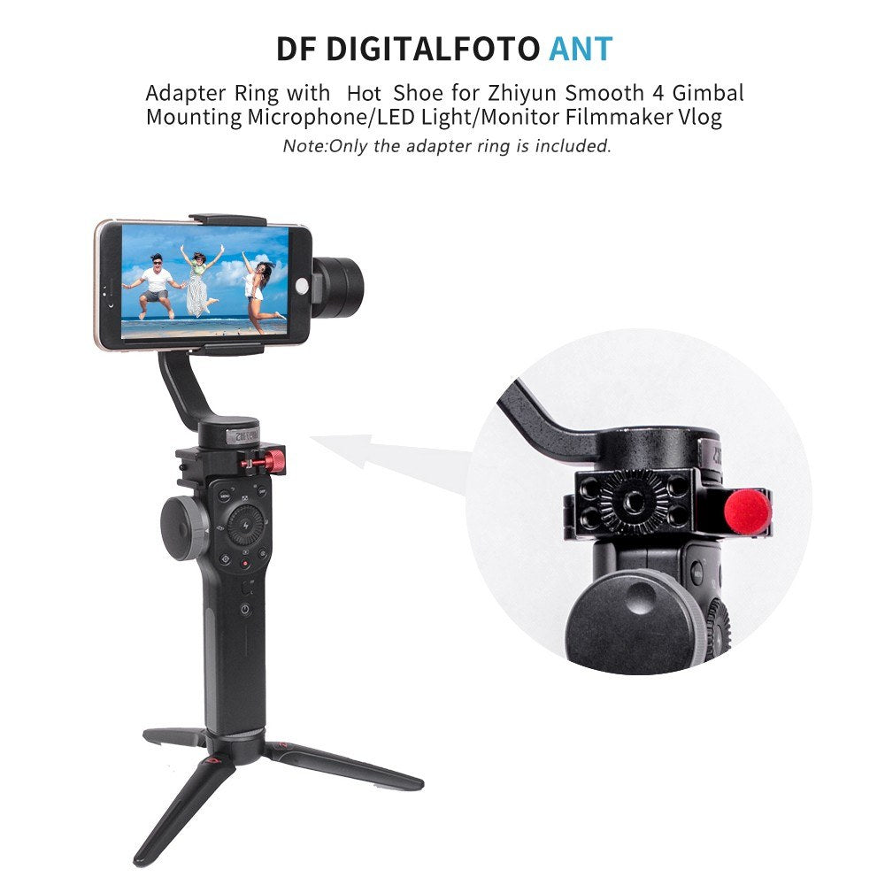 DF DIGITALFOTO ANT Extension Ring Adapter Clip Clamp with Hot Shoe + 1/4 Inch Screw Hole for Mic LED Video Light Mount for Zhiyun Smooth 4 Gimbal Stabilizers Accessory - Hot Shoe + 1/4 Inch Screw Hole