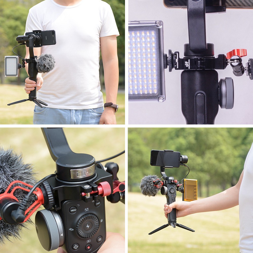 DF DIGITALFOTO ANT Extension Ring Adapter Clip Clamp with Hot Shoe + 1/4 Inch Screw Hole for Mic LED Video Light Mount for Zhiyun Smooth 4 Gimbal Stabilizers Accessory - Hot Shoe + 1/4 Inch Screw Hole