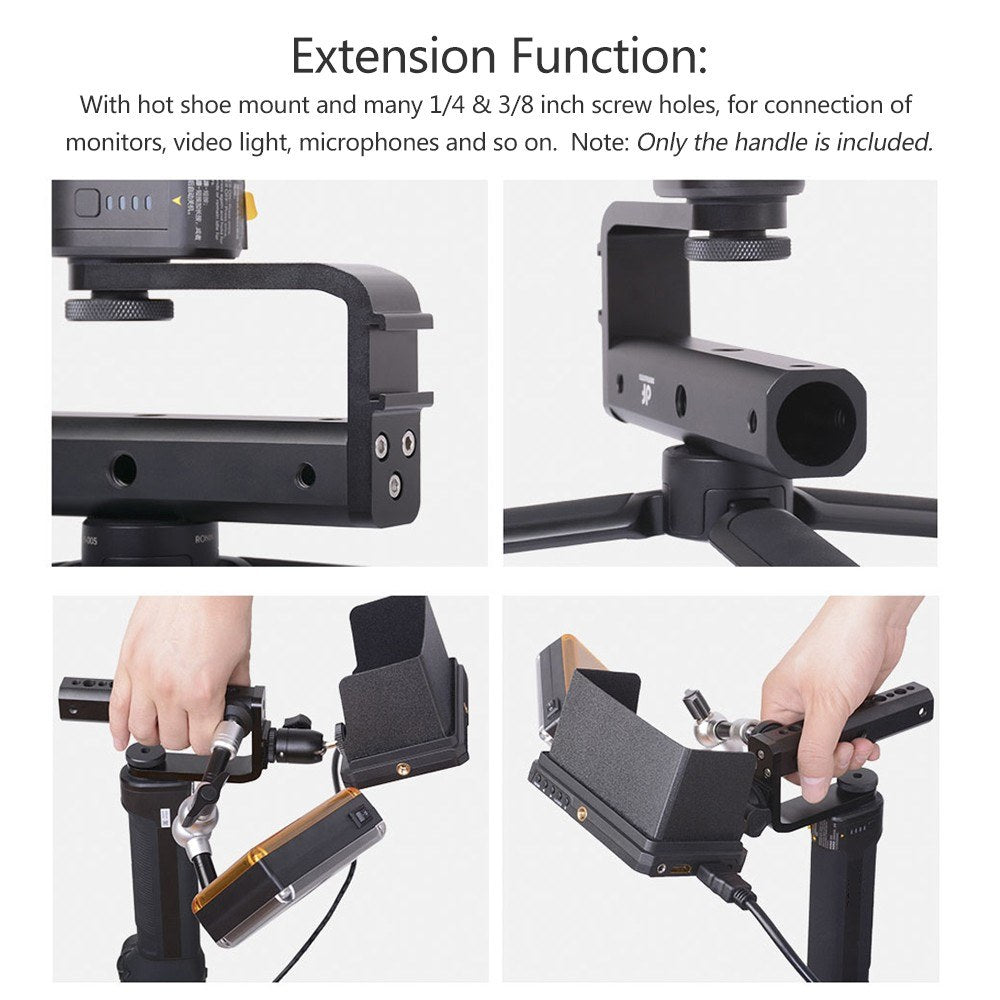 DF DIGITALFOTO VISIONBH Universal Reversed Bottom Single Hand Gimbal Extended Bracket with Hot-Shoe Mount + 1/4 + 3/8 Inch Screw Mount for Monitor Microphone LED Light Mounting for DJI Ronin S Zhiyun Crane 2 Moza Air 2 FeiyuTech - Black