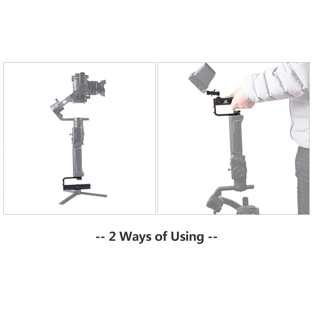 DF DIGITALFOTO VISIONBH Universal Reversed Bottom Single Hand Gimbal Extended Bracket with Hot-Shoe Mount + 1/4 + 3/8 Inch Screw Mount for Monitor Microphone LED Light Mounting for DJI Ronin S Zhiyun Crane 2 Moza Air 2 FeiyuTech - Black