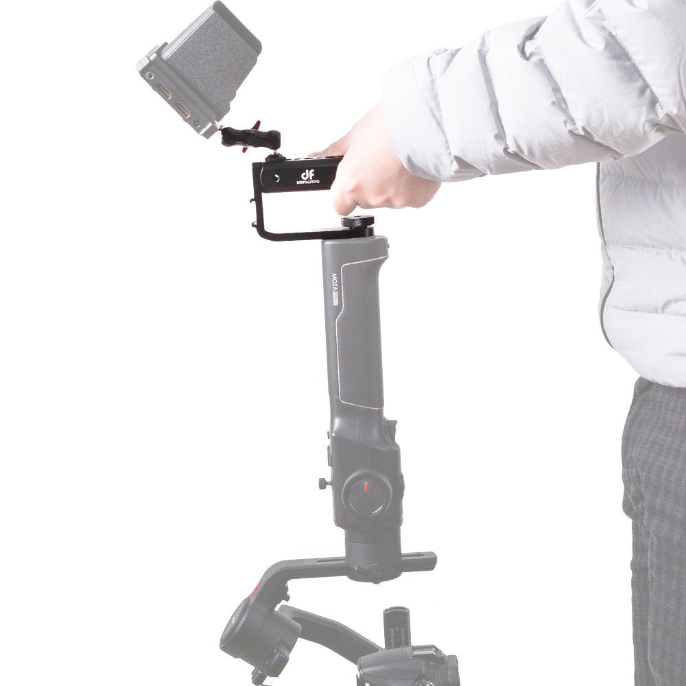 DF DIGITALFOTO VISIONBH Universal Reversed Bottom Single Hand Gimbal Extended Bracket with Hot-Shoe Mount + 1/4 + 3/8 Inch Screw Mount for Monitor Microphone LED Light Mounting for DJI Ronin S Zhiyun Crane 2 Moza Air 2 FeiyuTech - Black