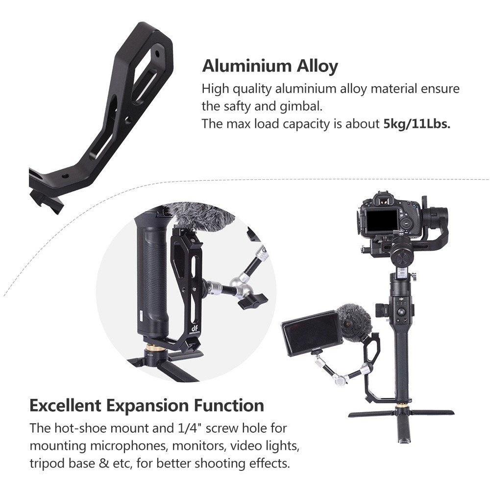 DF DIGITALFOTO M-0667 L-Shape Gimbal Stabilizer Bracket Holder with 3 Hot Shoe 1/4inch Screw Mount for Connecting Monitors Microphones LED Video Light for DJI Ronin-S Zhiyun Crane Series