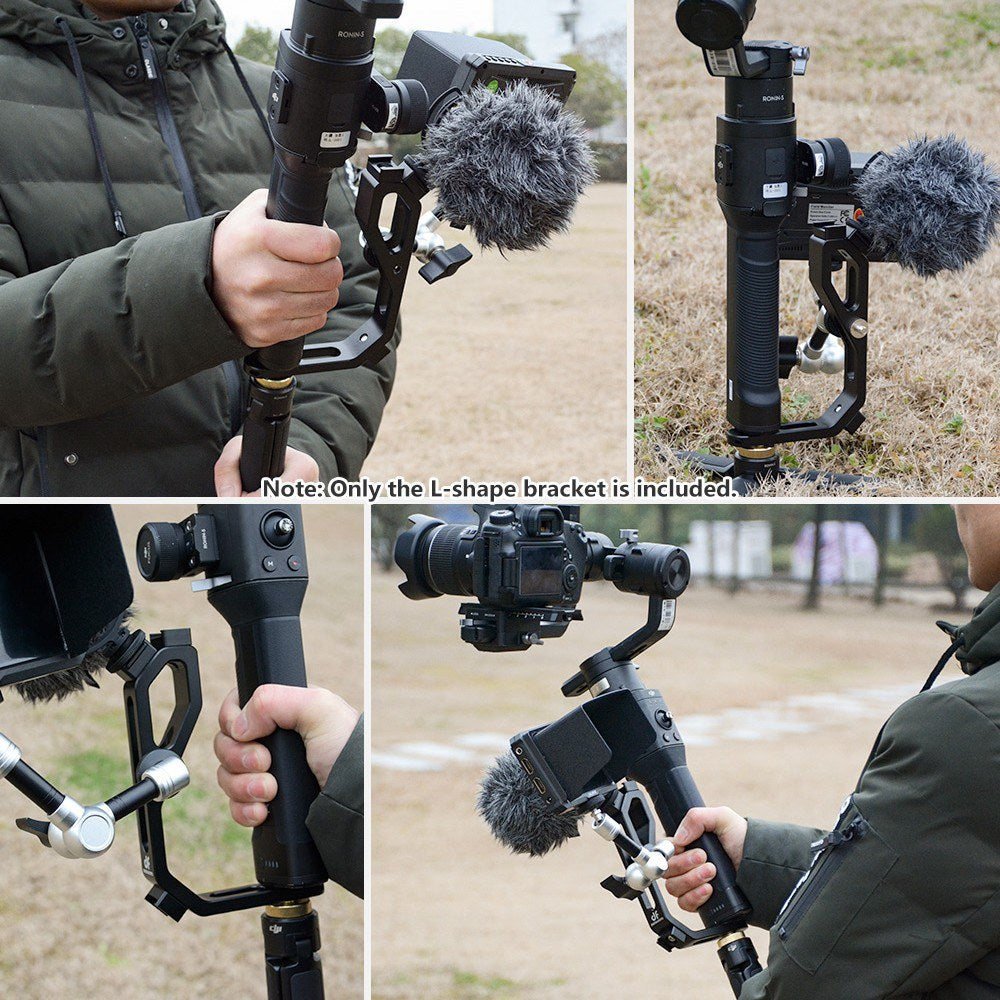 DF DIGITALFOTO M-0667 L-Shape Gimbal Stabilizer Bracket Holder with 3 Hot Shoe 1/4inch Screw Mount for Connecting Monitors Microphones LED Video Light for DJI Ronin-S Zhiyun Crane Series