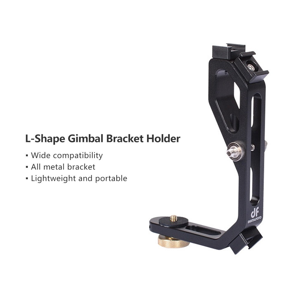DF DIGITALFOTO M-0667 L-Shape Gimbal Stabilizer Bracket Holder with 3 Hot Shoe 1/4inch Screw Mount for Connecting Monitors Microphones LED Video Light for DJI Ronin-S Zhiyun Crane Series