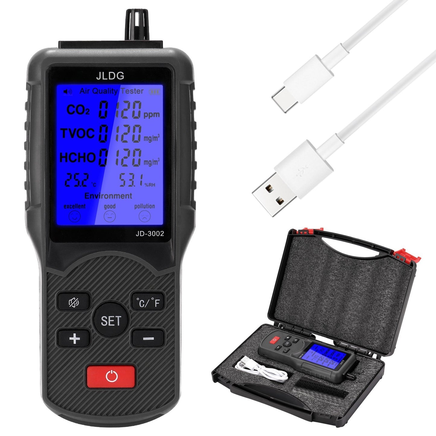 Multifunctional Air Quality Tester CO2 TVOC Meter Temperature Humidity Measuring Device