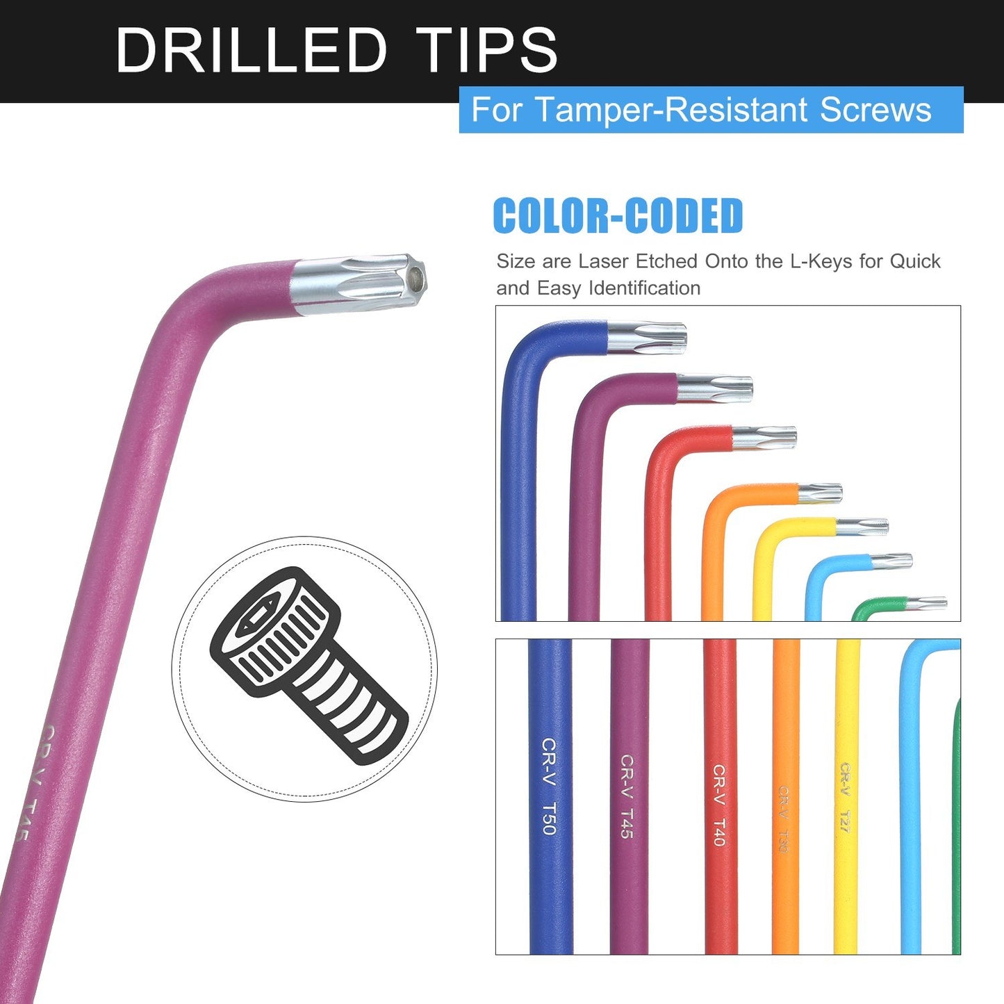 18Pcs/Set Multicolour L-Key Metric Star Long Arm Ball End Hex Key Set Allen Wrench Kit with Holding Case