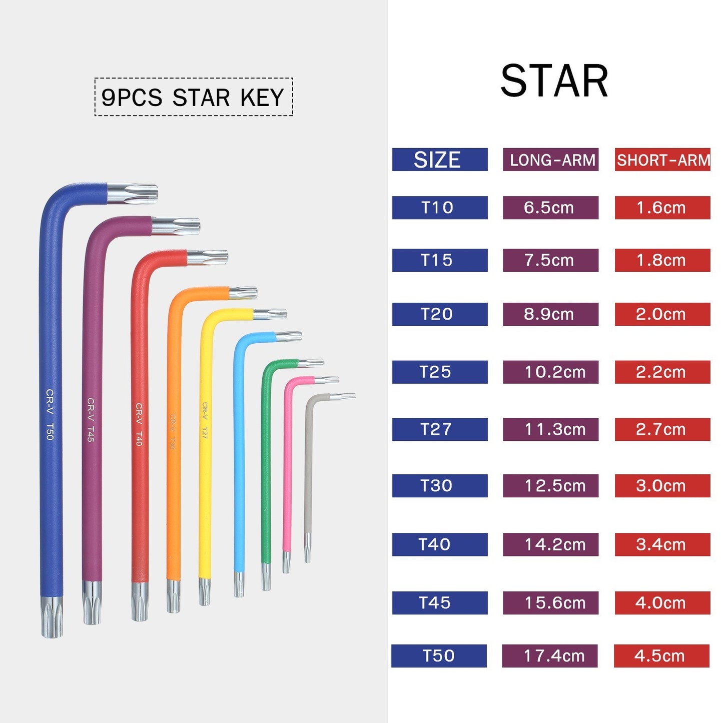 18Pcs/Set Multicolour L-Key Metric Star Long Arm Ball End Hex Key Set Allen Wrench Kit with Holding Case