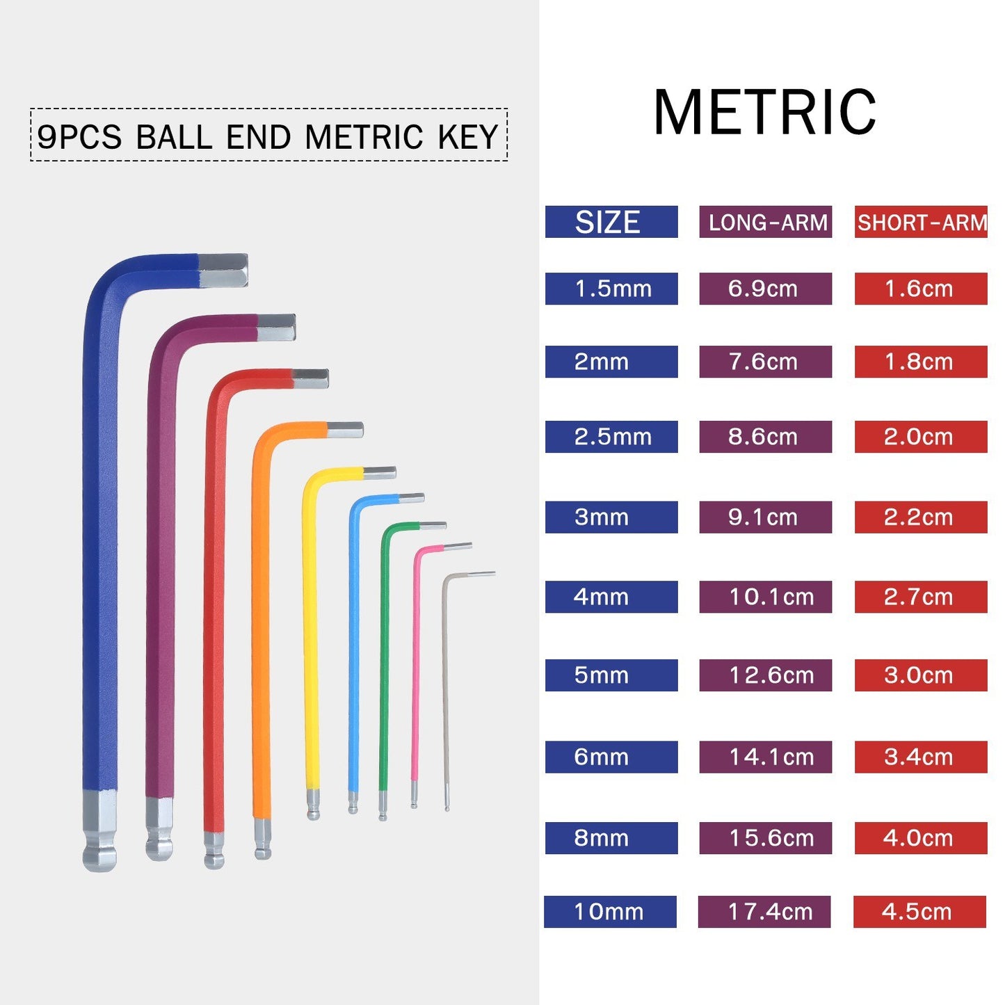 18Pcs/Set Multicolour L-Key Metric Star Long Arm Ball End Hex Key Set Allen Wrench Kit with Holding Case