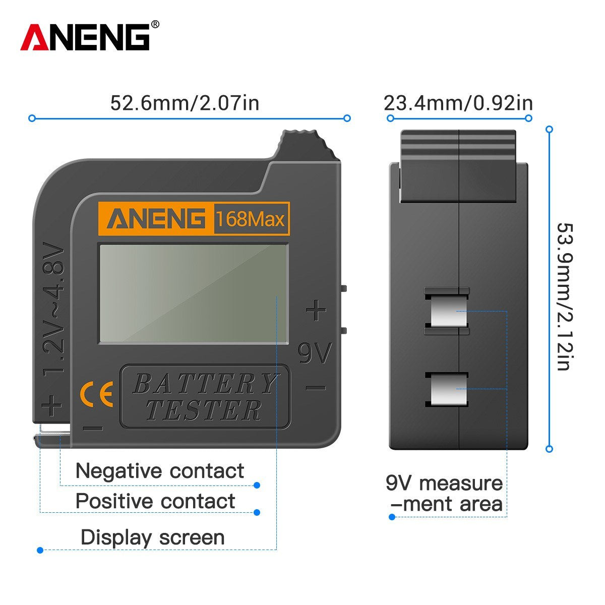 Aneng Battery Tester 168MAX Digital Display Tester Battery Voltage Checker Battery Capacity Testing Tool Universal Tester for Checking AAA AA Button Battery