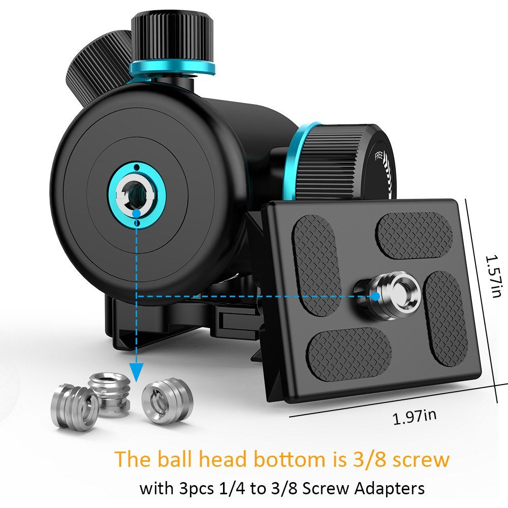 Andoer TB81X Tripod Stylish Design Ball Head 360 Degree Rotating Panoramic Ball Head  for Tripod Monopod Slider DSLR Camera with 3pcs 1/4inch to 3/8inch Srew Adapters