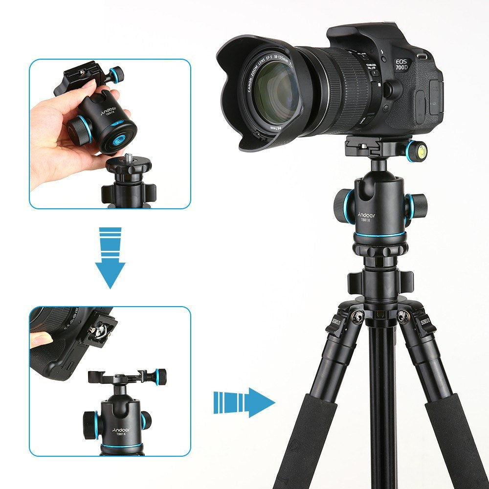 Andoer TB81X Tripod Stylish Design Ball Head 360 Degree Rotating Panoramic Ball Head  for Tripod Monopod Slider DSLR Camera with 3pcs 1/4inch to 3/8inch Srew Adapters