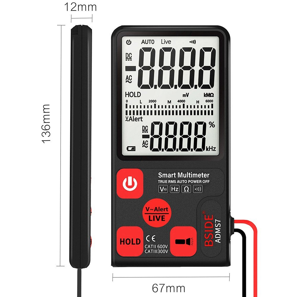 BSIDE ADMS7 Smart Multimeter True RMS Digital Multimeter Measuring AC/DC Voltage Resistance Frequency with LCD Display