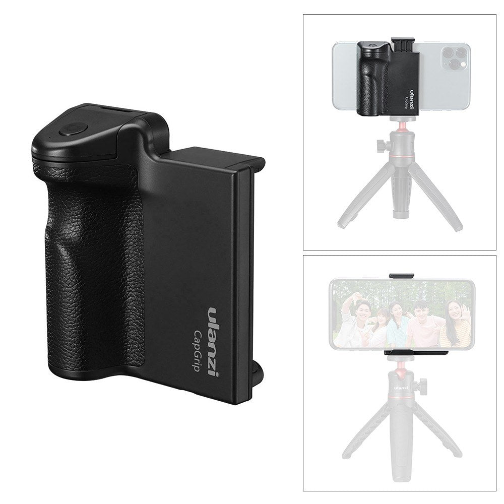 Uniqkart 3 in 1 Phone Selfie Booster Handle Grip Anti-shake Remote Control with PU Grip for Mobile Photography - Black