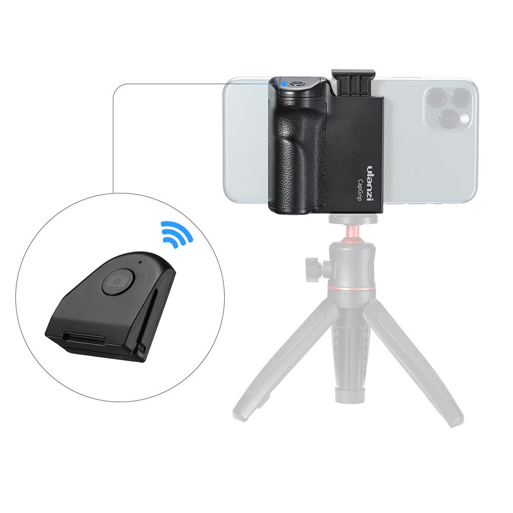 Uniqkart 3 in 1 Phone Selfie Booster Handle Grip Anti-shake Remote Control with PU Grip for Mobile Photography - Black