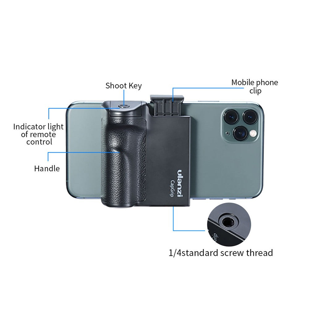 Uniqkart 3 in 1 Phone Selfie Booster Handle Grip Anti-shake Remote Control with PU Grip for Mobile Photography - Black
