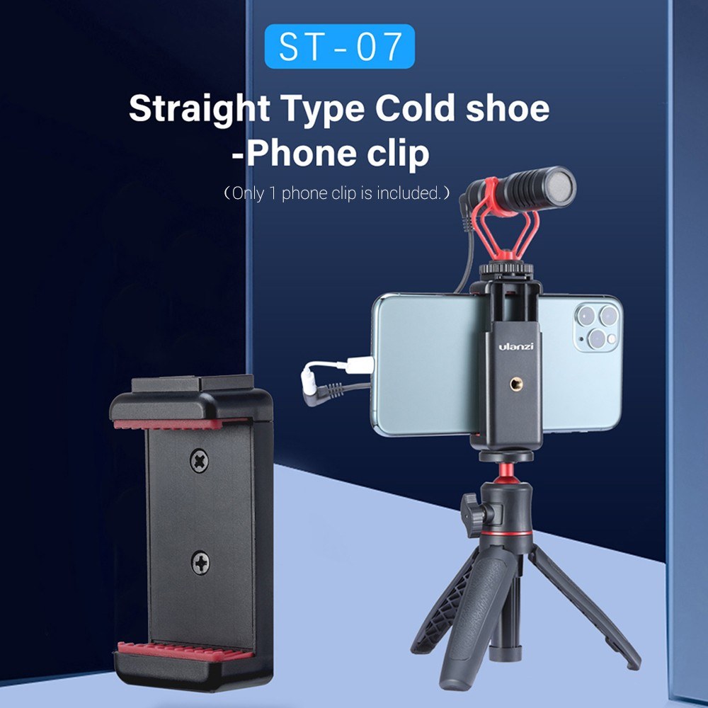 ULANZI ST-07 Non-slip Durable Adjustable Phone Holder Vlog Phone Clip with 1/4 Inch Screw Holes Extending Cold Shoe for 5.6-8.3cm Width Smartphone for Tripod LED Light Microphone