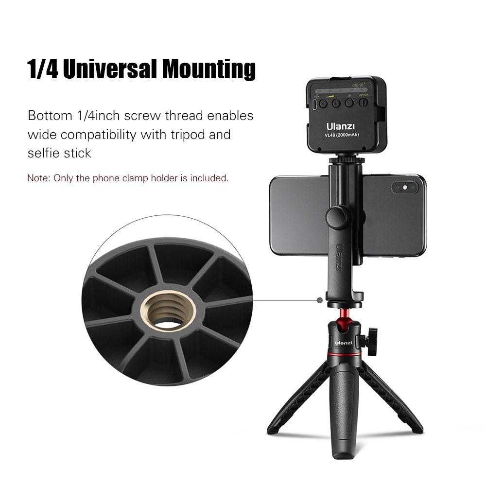 Uniqkart ST-17 360 Degree Rotatable Horizontal Vertical Shooting Durable Phone Clamp Holder with Cold Shoe Universal 1/4 Mounting