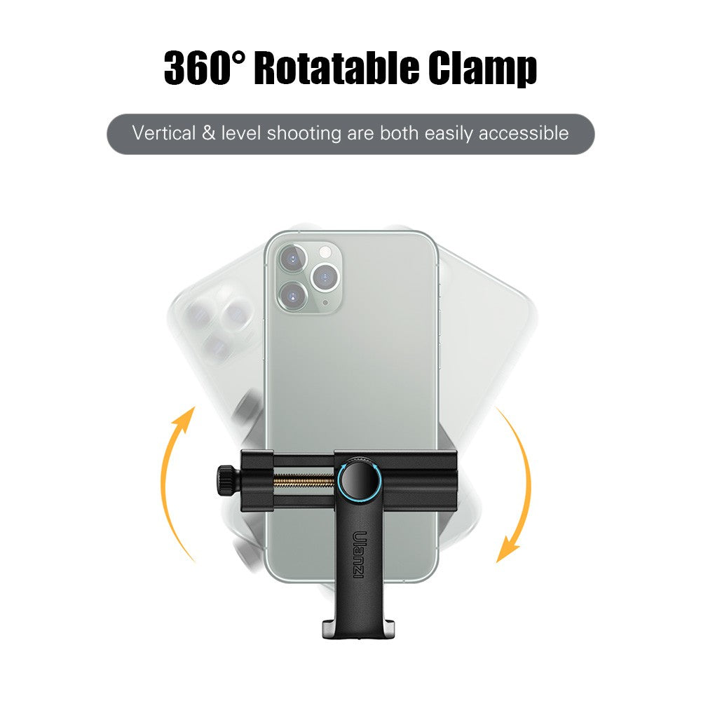 Uniqkart ST-17 360 Degree Rotatable Horizontal Vertical Shooting Durable Phone Clamp Holder with Cold Shoe Universal 1/4 Mounting