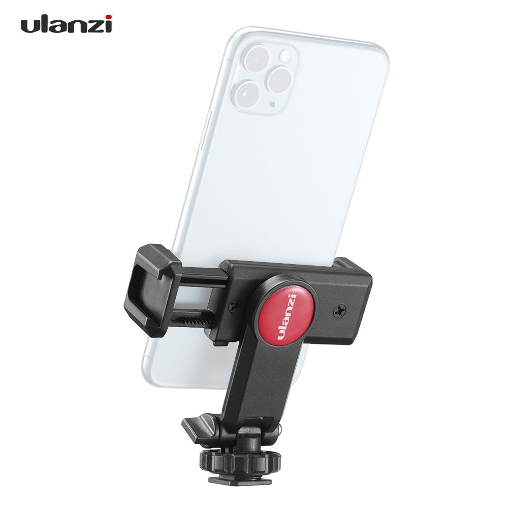 Uniqkart Rotatable Adjustable Angle Tripod Phone Holder Clamp Clip Mount Adapter with 1/4 Hot-Shoe Microphone Mount Cold-Shoe 360 Degree Rotatable