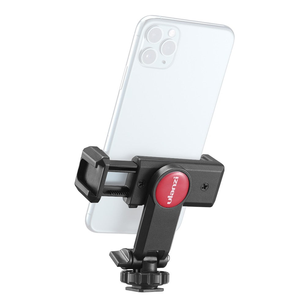 Uniqkart Rotatable Adjustable Angle Tripod Phone Holder Clamp Clip Mount Adapter with 1/4 Hot-Shoe Microphone Mount Cold-Shoe 360 Degree Rotatable