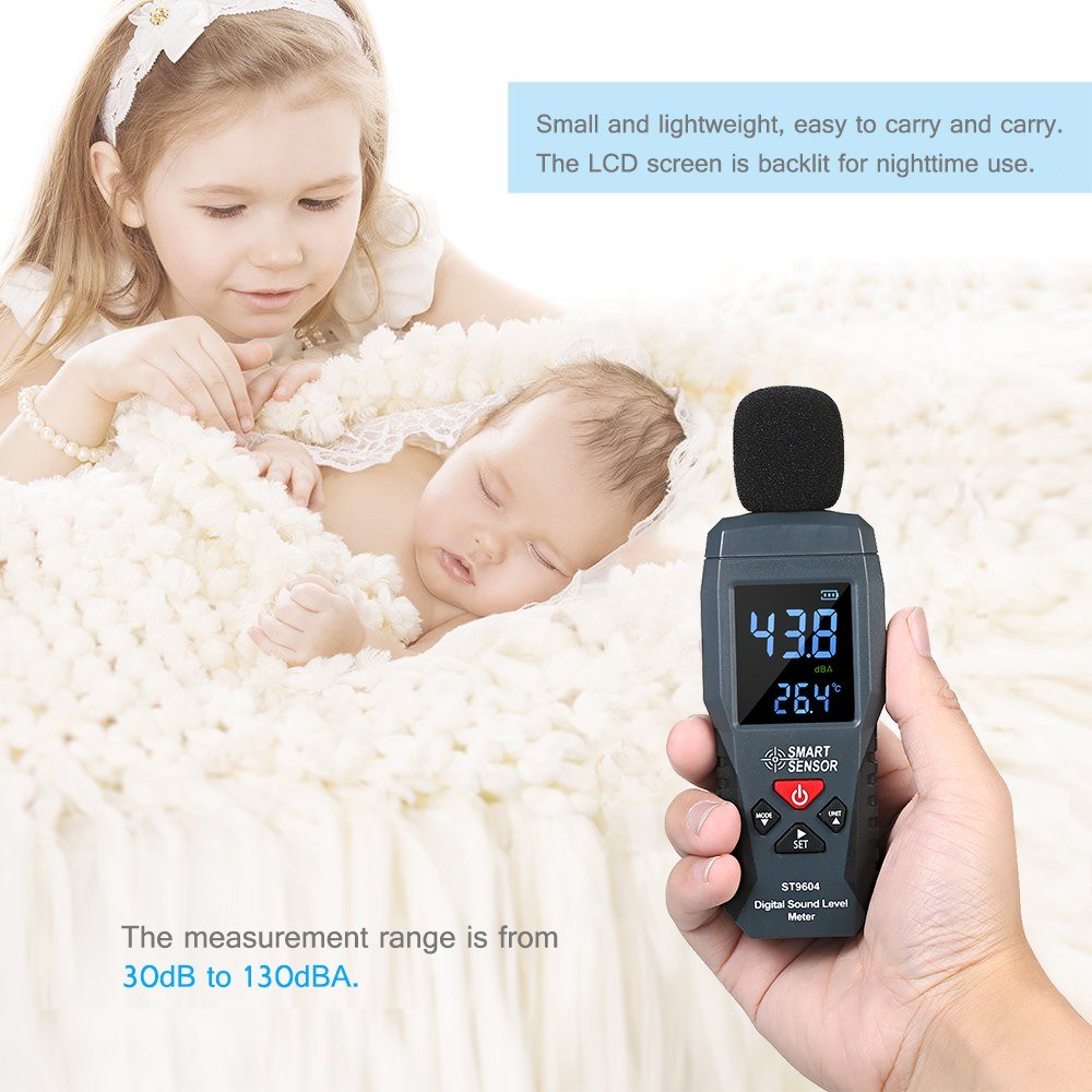 SMART SENSOR ST9604 Mini LCD Digital Audio Decibel Meter Sound Level Meter Noise Level Meter Sound Monitor 30-130dBA - Black